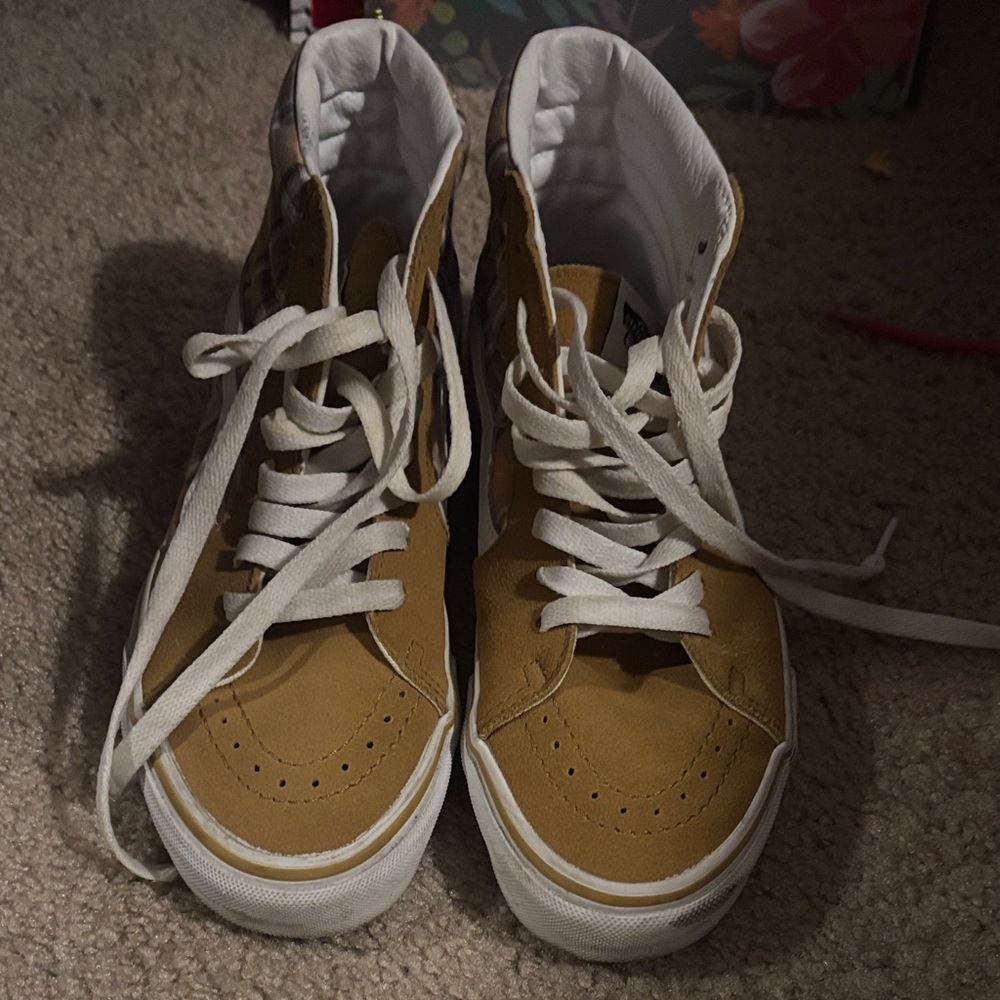 Vans High Tops Plaid Yellow Mustard Retro